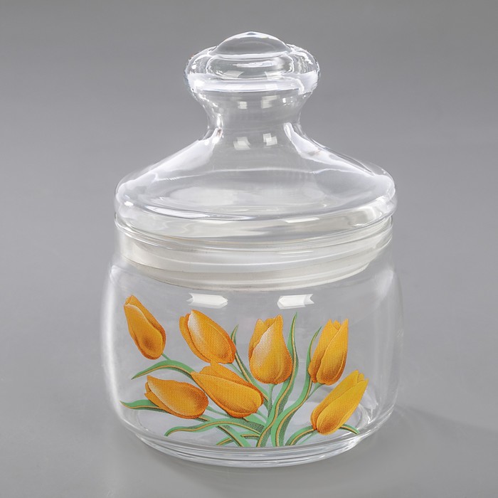 Емкость для сыпучих продуктов 500 мл "Тюльпаны жёлтые", со стеклянной крышкой