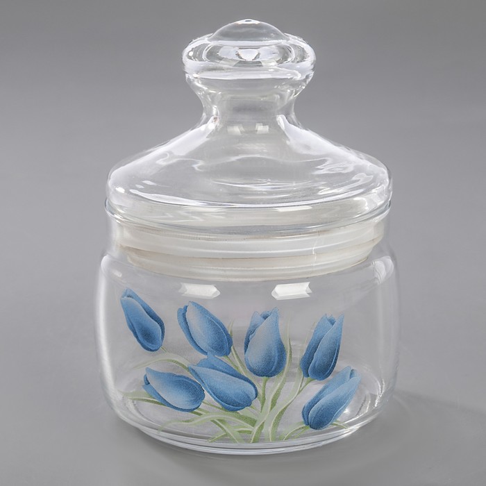 Емкость для сыпучих продуктов 500 мл "Тюльпаны синие", со стеклянной крышкой
