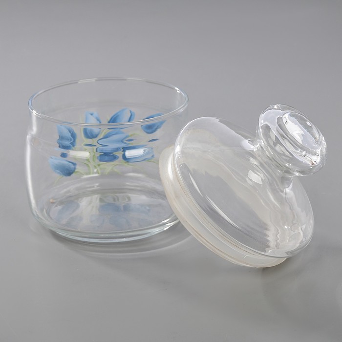 Емкость для сыпучих продуктов 500 мл "Тюльпаны синие", со стеклянной крышкой