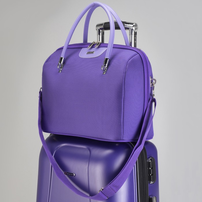 Бьюти-кейс, отдел на молнии, крепление для чемодана, ремень, цвет фиолетовый