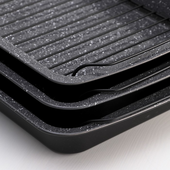 Набор форм для выпечки "Прямоугольник. Мрамор", 3 предмета, с ручками и решеткой