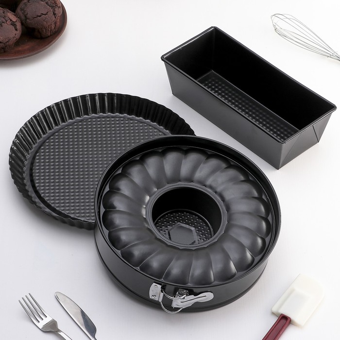 Набор форм для выпечки "Жаклин", 3 шт: кекс 25 см, круг 27 см, хлеб 26х11 см, антипригарное покрытие