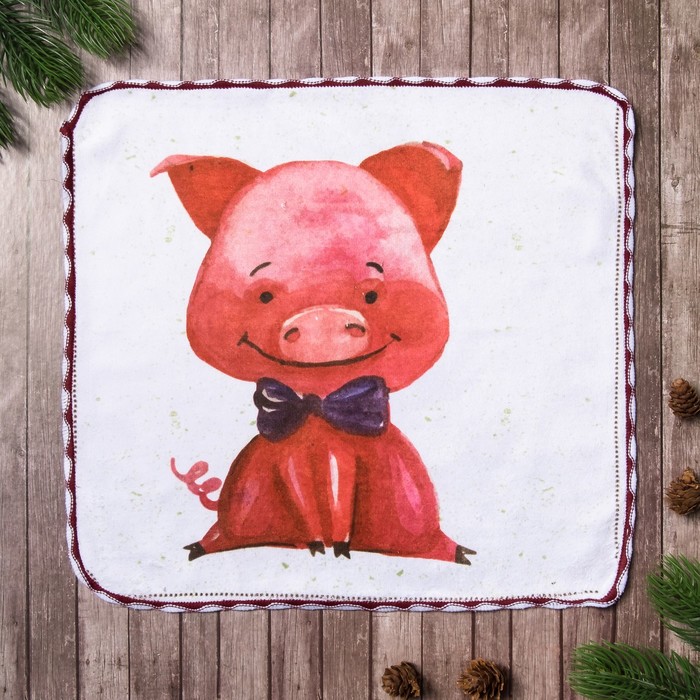 Полотенце микрофибра "Доляна" Хрюня 30х30 см, п/э 200 гр/м2