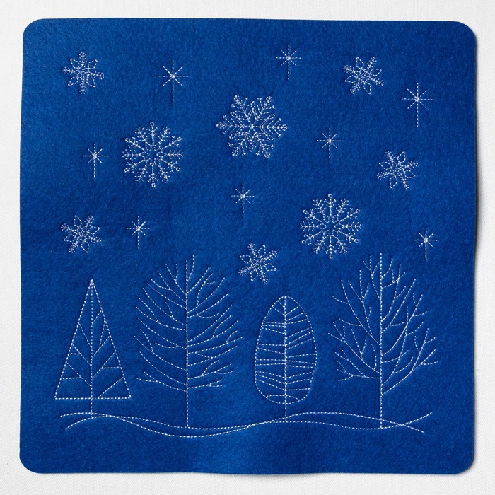 Набор салфетка, конверт для с/п, кольцо "Лес" с вышивкой, синий 100 %п/э, фетр