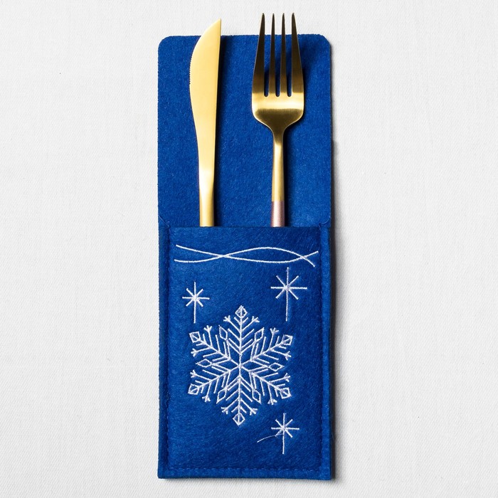 Набор салфетка, конверт для с/п, кольцо "Лес" с вышивкой, синий 100 %п/э, фетр