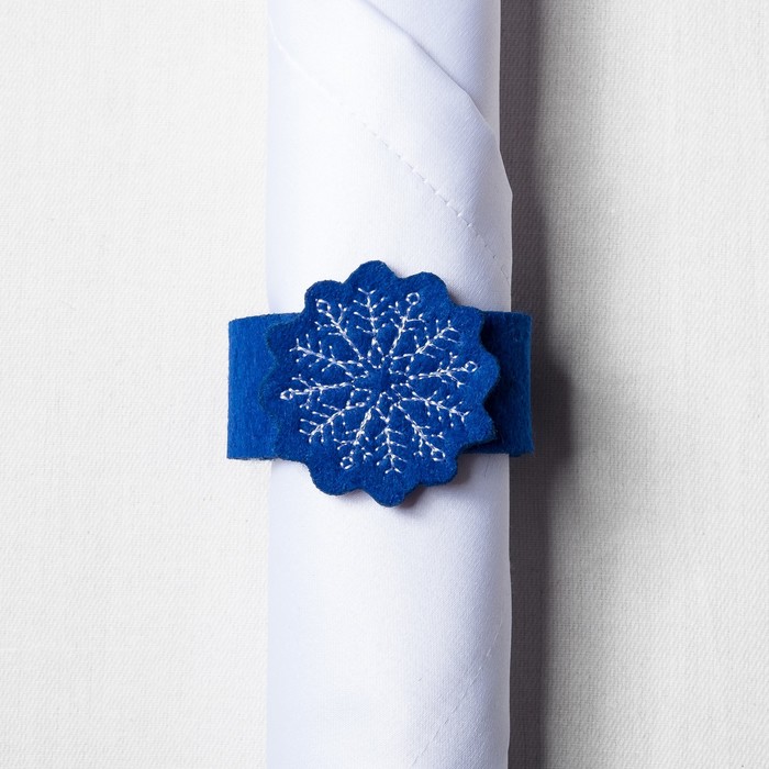 Набор салфетка, конверт для с/п, кольцо "Лес" с вышивкой, синий 100 %п/э, фетр