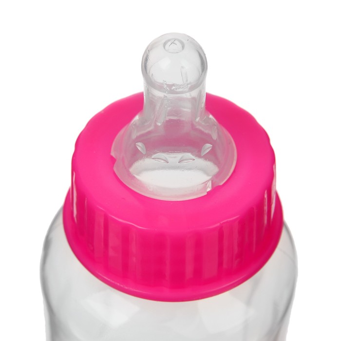 Бутылочка для кормления с погремушкой, 180 мл, цвет розовый, рисунок МИКС