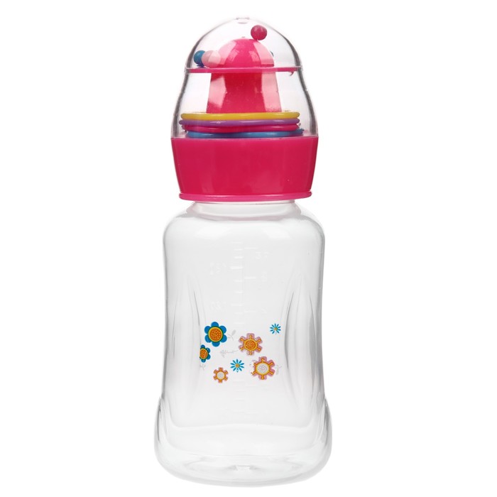 Бутылочка для кормления с погремушкой, 180 мл, цвет розовый, рисунок МИКС