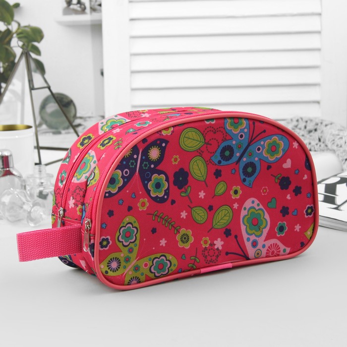 Косметичка дорожная "Бабочки", отдел на молнии, цвет розовый
