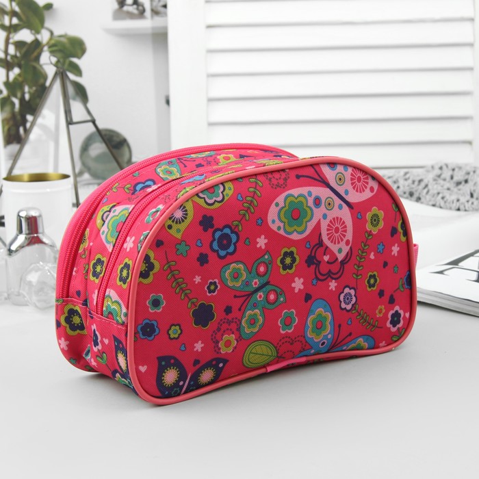 Косметичка дорожная "Бабочки", отдел на молнии, цвет розовый