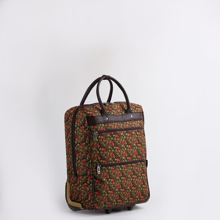 Чемодан малый "Русь", 18", отдел на молнии, 2 наружных кармана, 2 колеса, цвет коричневый