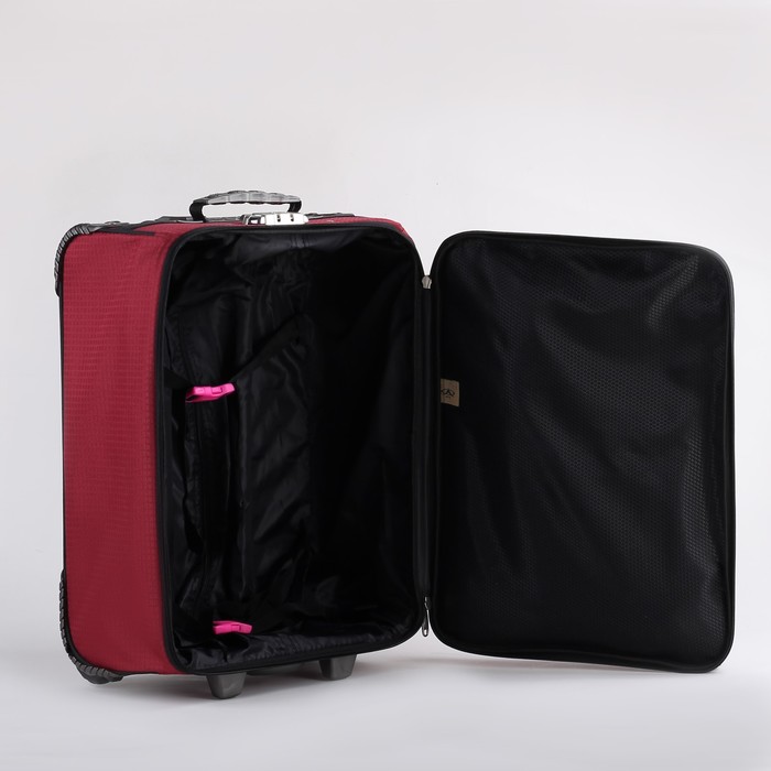 Чемодан малый, отдел на молнии, наружный карман, кодовый замок, 2 колеса, цвет бордовый/металл