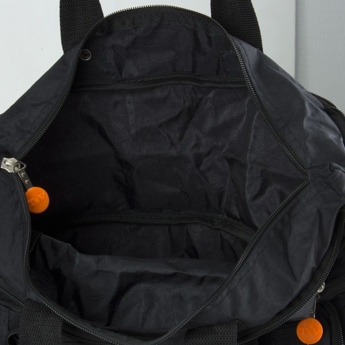 Сумка складная на колесах, 1 отдел на молнии, 2 наружных кармана, с расширением, цвет чёрный/апельсиновый