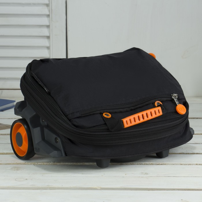 Сумка складная на колесах, 1 отдел на молнии, 2 наружных кармана, с расширением, цвет чёрный/апельсиновый