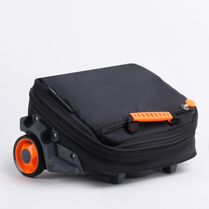 Сумка складная на колесах, 1 отдел на молнии, 2 наружных кармана, с расширением, цвет чёрный/апельсиновый