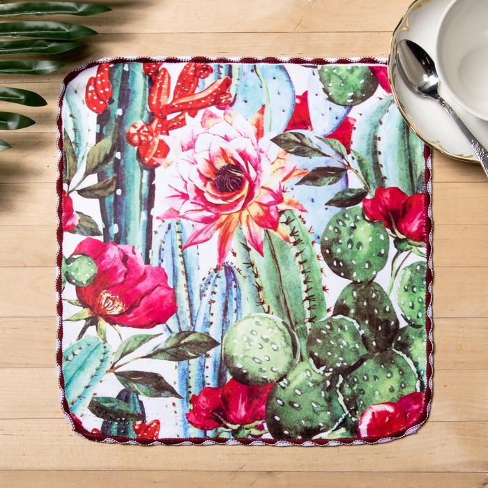 Полотенце микрофибра "Доляна" Кактусы 30х30 см, п/э 200 гр/м2