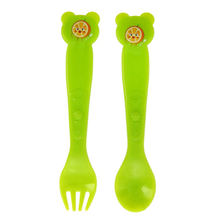 Набор столовых приборов «Фруктовое счастье», 2 предмета: ложка и вилка, от 5 мес., цвет зелёный