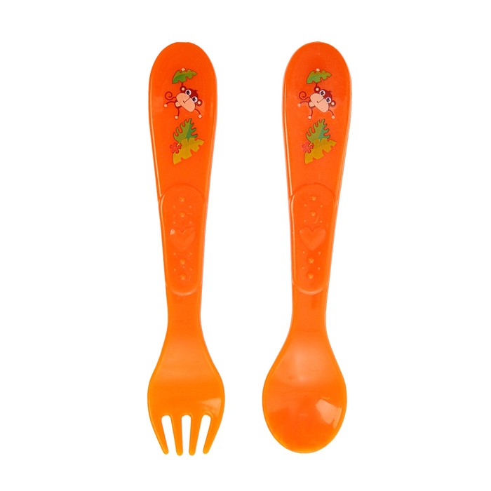 Набор столовых приборов «Зоопарк», 2 предмета: ложка и вилка, от 5 мес., цвет оранжевый