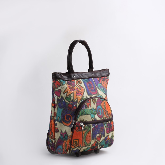 Сумка дачная на колесах "Кошки", 1 отдел на молнии, с расширением, цвет коричневый