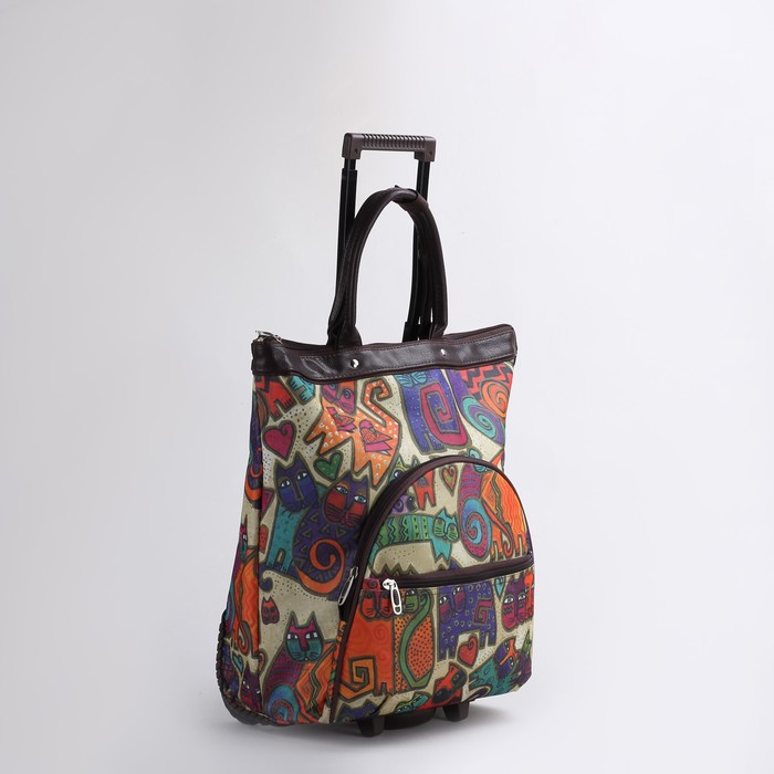 Сумка дачная на колесах "Кошки", 1 отдел на молнии, с расширением, цвет коричневый