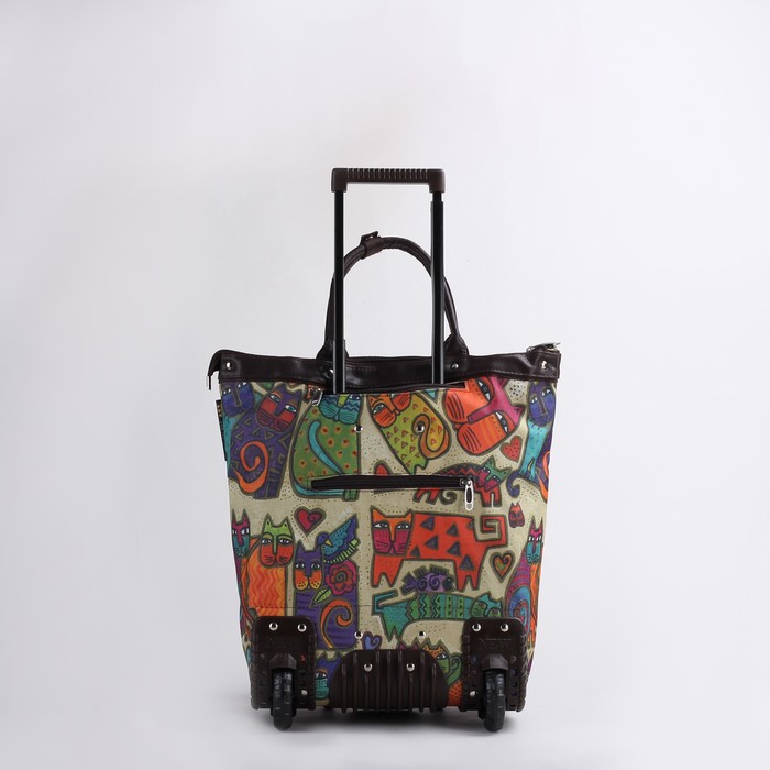 Сумка дачная на колесах "Кошки", 1 отдел на молнии, с расширением, цвет коричневый