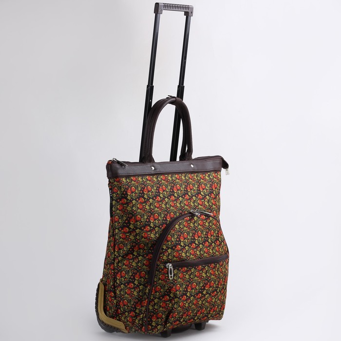 Сумка дачная на колесах "Русь", 1 отдел на молнии, с расширением, цвет коричневый