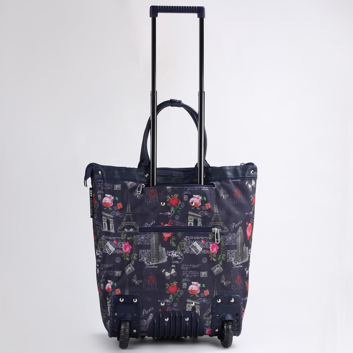 Сумка дачная на колесах "Париж", 1 отдел на молнии, с расширением, цвет синий
