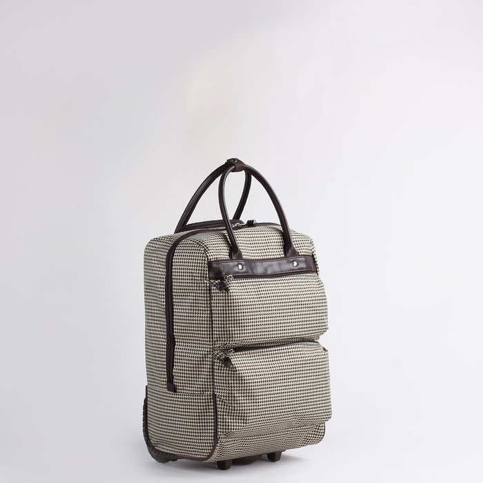 Сумка дорожная на колёсах, 1 отдел на молнии, 2 наружных кармана, цвет коричневый/гусиная лапка