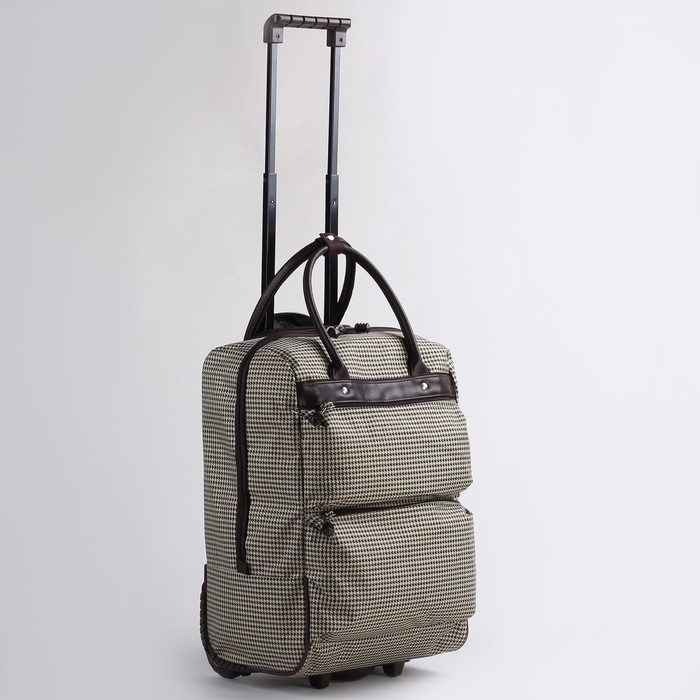 Сумка дорожная на колёсах, 1 отдел на молнии, 2 наружных кармана, цвет коричневый/гусиная лапка