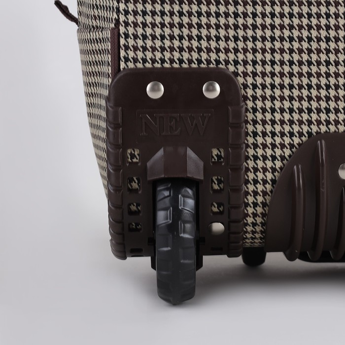 Сумка дорожная на колёсах, 1 отдел на молнии, 2 наружных кармана, цвет коричневый/гусиная лапка