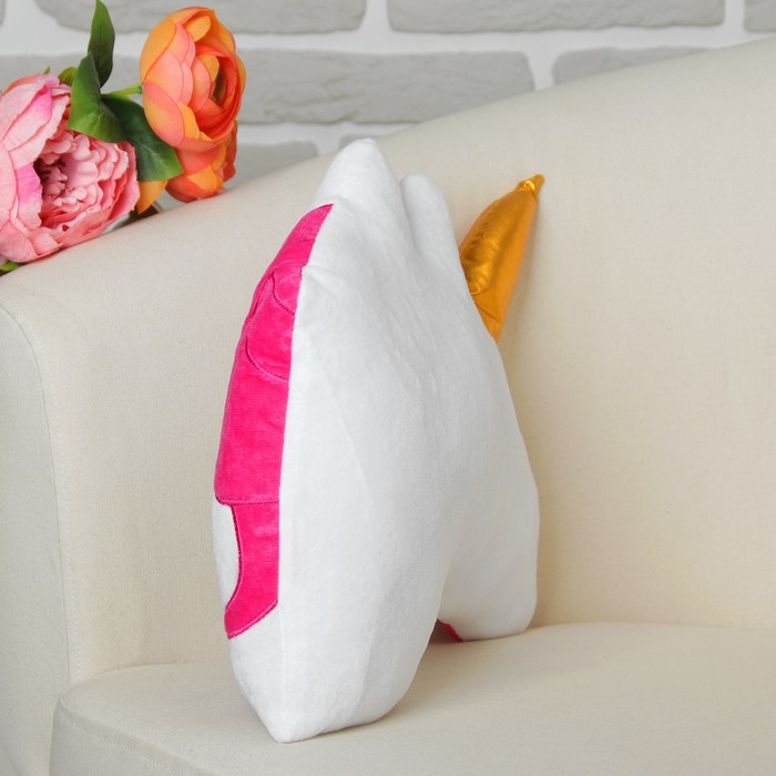 Мягкая игрушка-подушка "Единорог" розовая грива, золотой рог