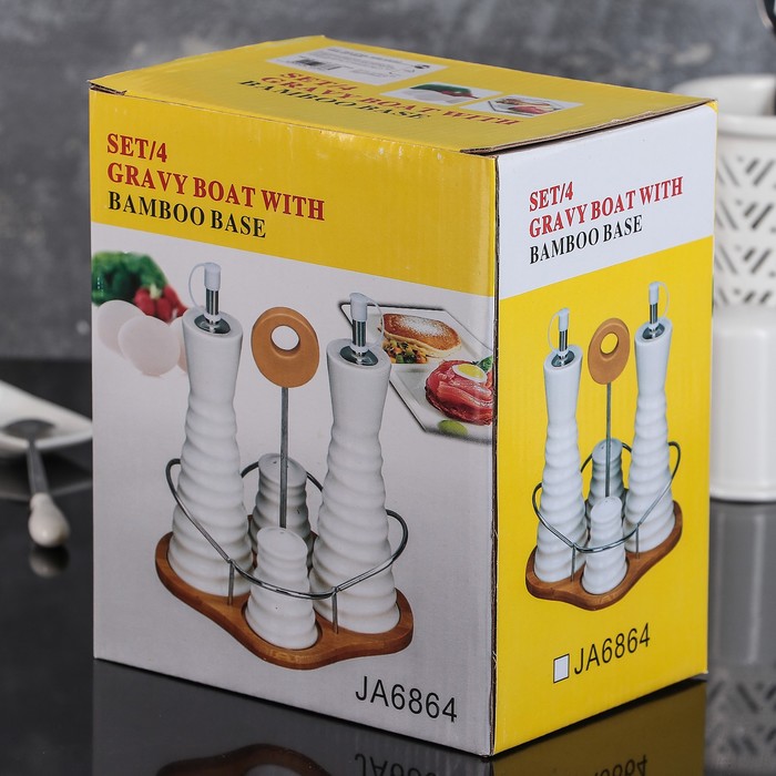 Набор для специй и масел на дерев. подставке 4 предмета "Эстет" 20,5х16х17 см