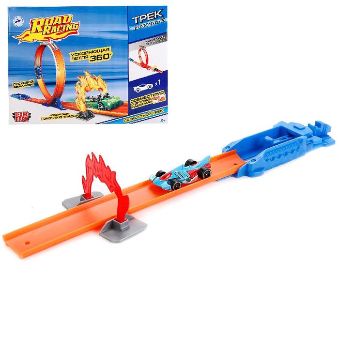 Трек-мини гоночный с ускоряющей петлей 360 и металлической машинкой, 7,5 см