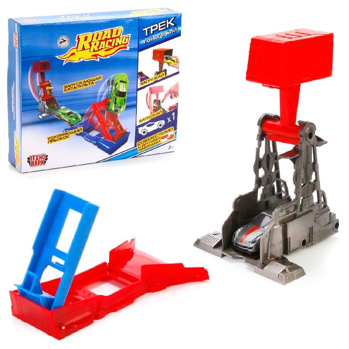 Трек-мини гоночный с катапультой и металлической машинкой, 7,5 см