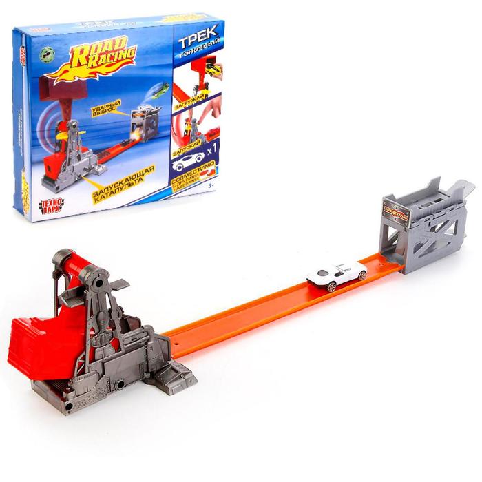 Трек-мини гоночный с катапультой и металлической машинкой, 7,5 см