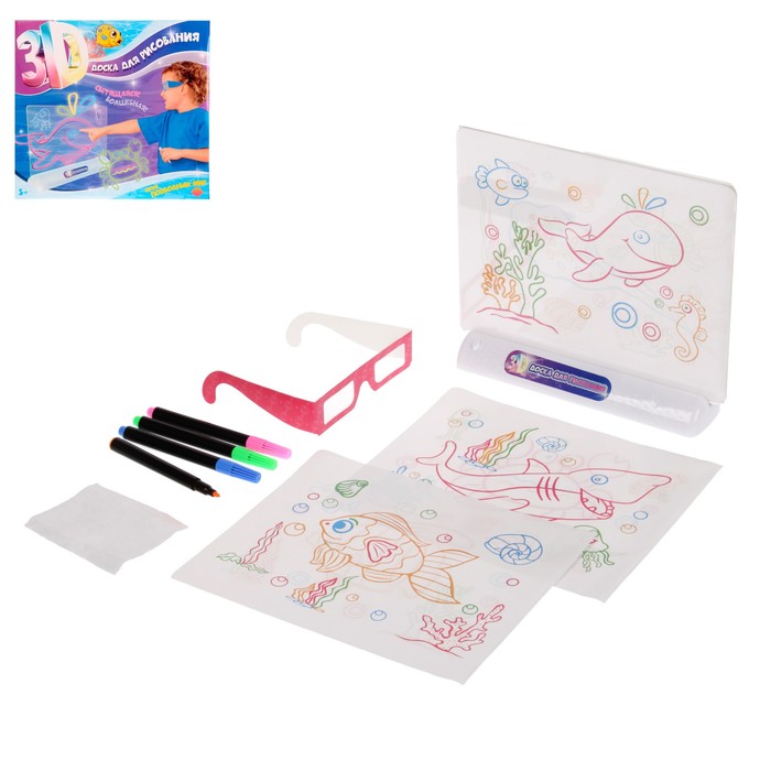 Доска для рисования "3D Magic", световые эффекты, аксессуары и очки 3D в комплекте