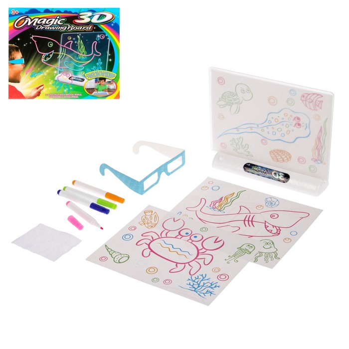 Доска для рисования "3D Magic", световые эффекты, аксессуары и очки 3D в комплекте