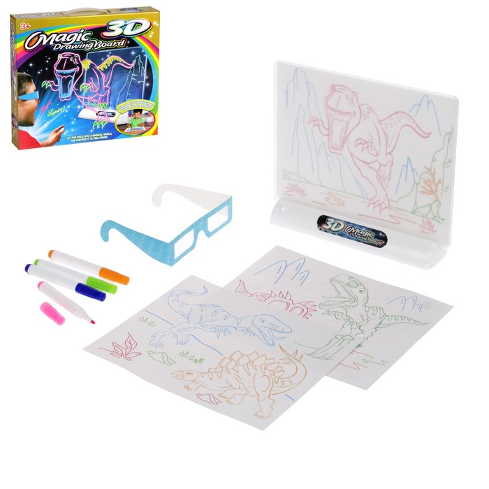 Доска для рисования "3D Magic", световые эффекты, аксессуары и очки 3D в комплекте