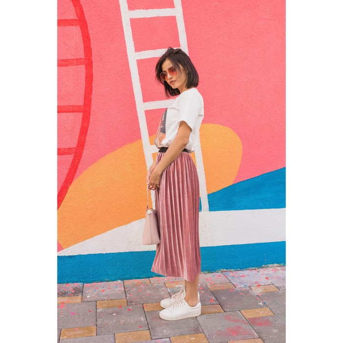 Юбка плиссированная бархатная размер 42-46, цв.розовое золото