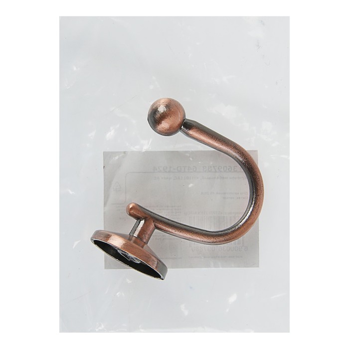 Крючок мебельный, КМ1011AC, однорожковый, цвет медь
