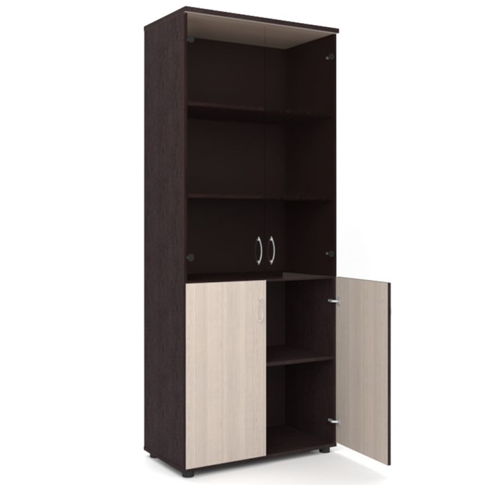 Шкаф для документов, 798х418х1960 мм,тонированное стекло, венге/дуб