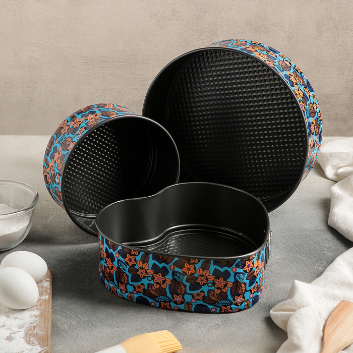 Набор форм для выпечки разъемных "Флорсет", 3 шт: 25/21/17 см, антипригарное покрытие