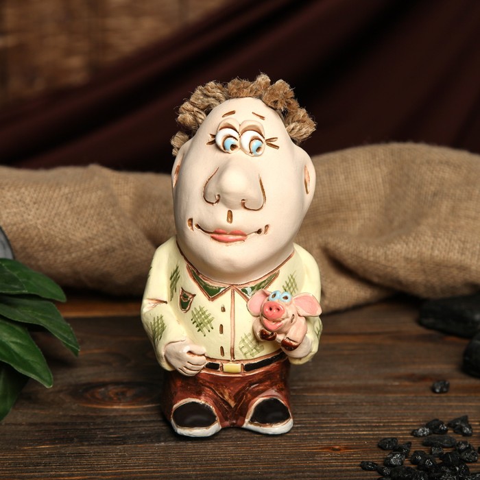 Копилка авторская "Босс со свинкой", микс