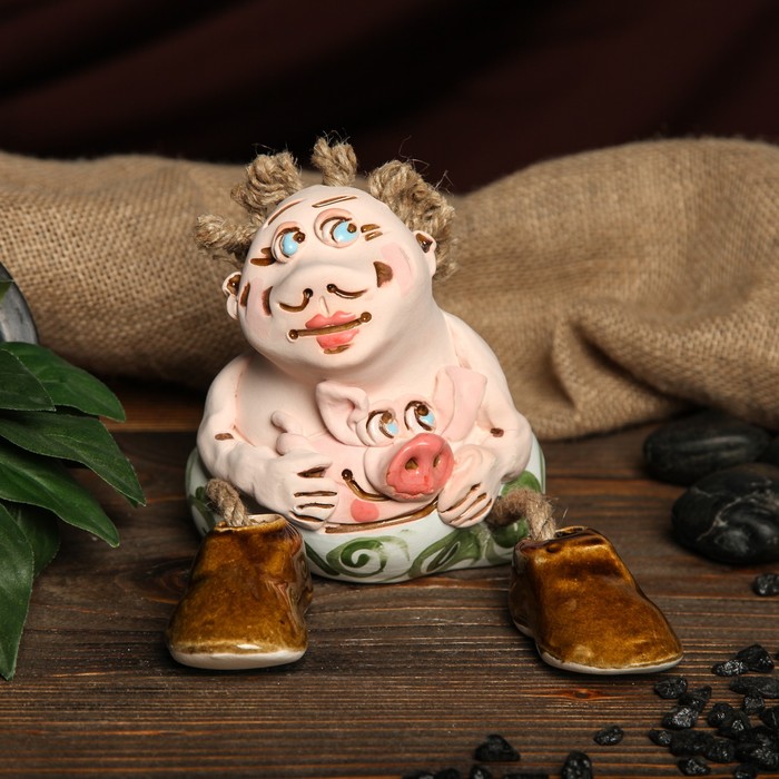 Копилка авторская "Весельчак со свинкой", микс