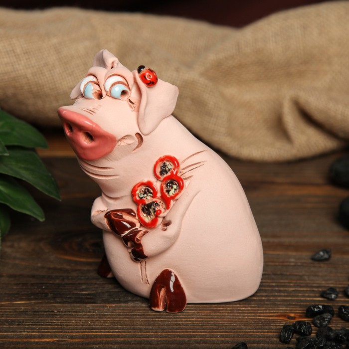 Копилка авторская "Свинка с цветами", микс