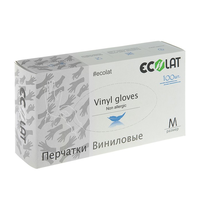 Виниловые перчатки EcoLat M, 50 пар/100 шт