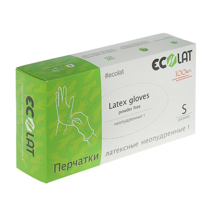 Латексные перчатки EcoLat белые неопудренные S, 50 пар/100 шт