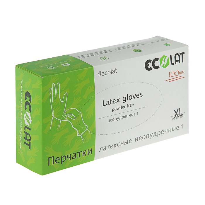 Латексные перчатки EcoLat белые неопудренные XL, 50 пар/100 шт