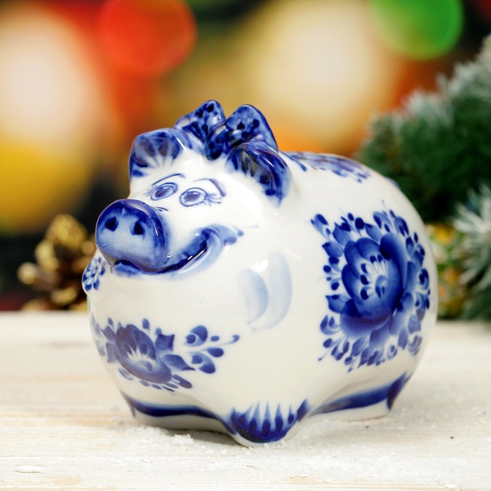 Копилка «Свинка Зося», 10,5×14,5×11,5 см, гжель