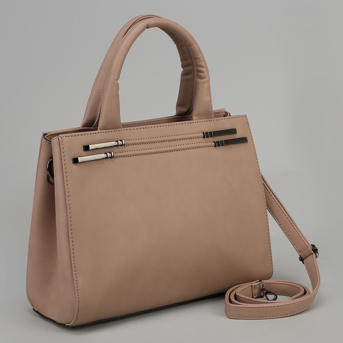 Сумка женская, отдел с перегородкой на молнии, наружный карман, длинный ремень, цвет пудровый